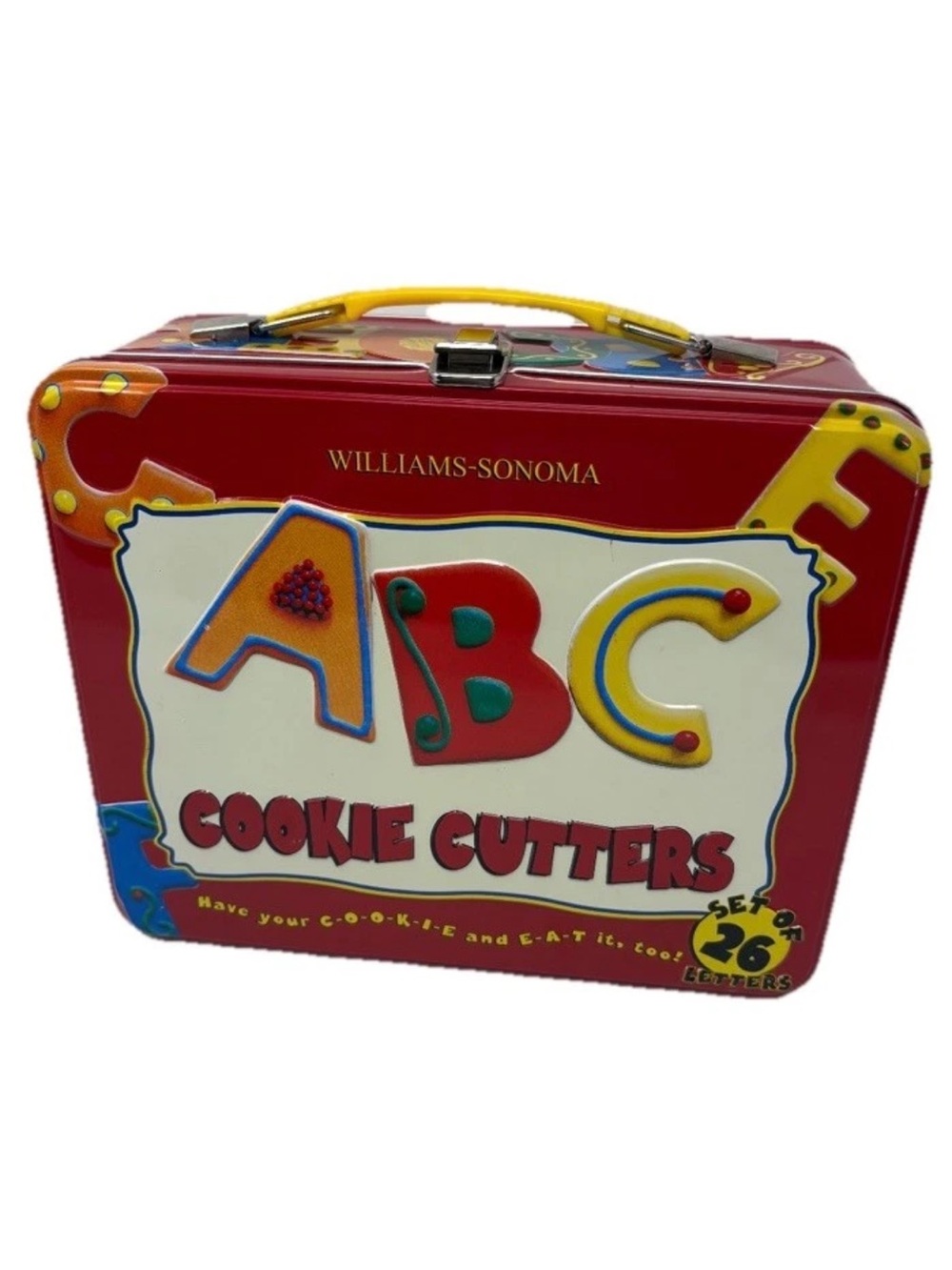 Williams Sonoma ABC Alphabet Cookie Cutter Set 26 Letters Storage Tin Complete